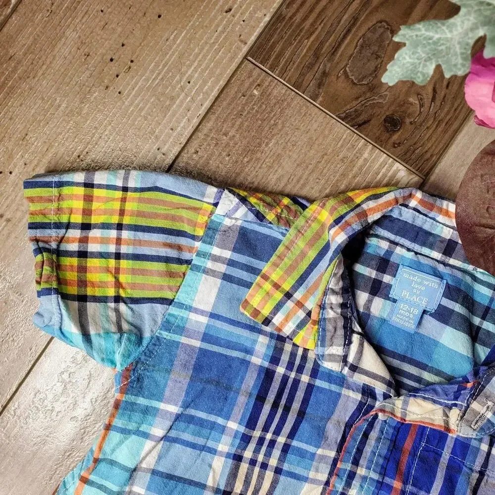 PLACE Newport 5 Shark Short Sleeve Collared Button Down Shirt Boys Size 12-18m